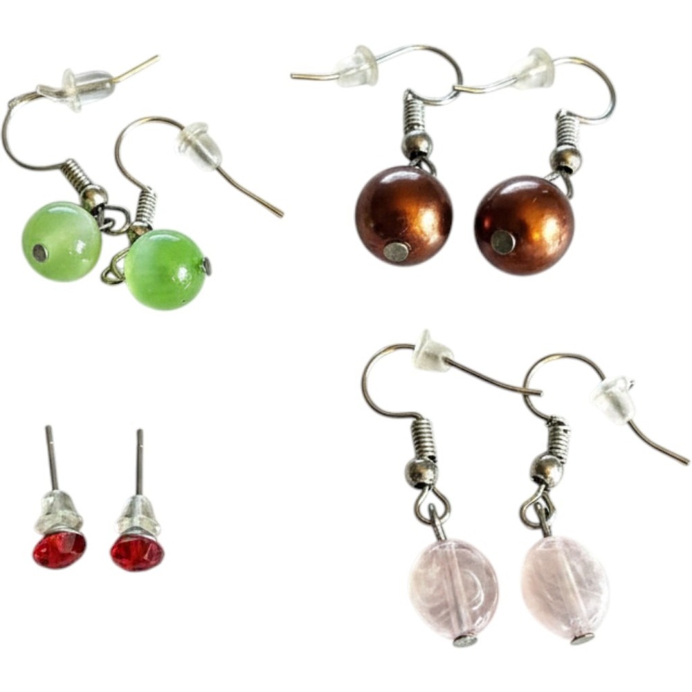 4 Pair Earring Bundle Assorted Bead Drop and Crystal Stud Set Multicolor Boho